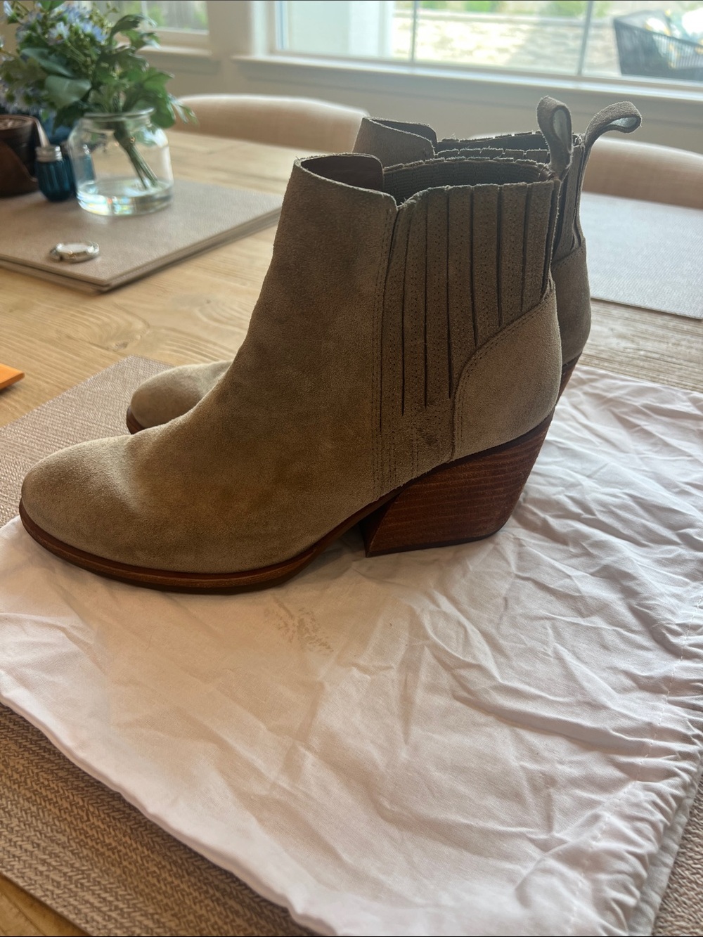 Kork-Ease Suede Ankle Boots in Taupe size 8.5